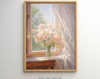 Floral Wall Art Coquette Room Decor Spring Decor Pink Peonies Printable Wall Art Vintage Oil Painting Flower Princess Art Cottagecore Decor