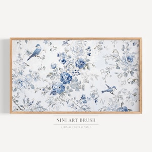 Blue Chinoiserie Wall Art Samsung Frame TV Art Chinoiserie Frame TV Art Spring Frame TV Art Princesscore Cottagecore Decor Farmhouse Decor