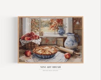 Apple Pie Print Fall Wall Art Printable Wall Art Autumn Wall Art Vintage Fall Decor Fall Print Oil Painting Thanksgiving Decor Farmhouse