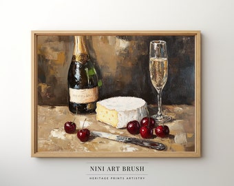 Cocktail Print Vintage Wine Poster Bar Cart Decor Bar Cart Art Old Money Aesthetic Printable Wall Art Champagne Problems Oil Painting Cheese