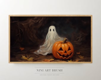 Schattig spook Samsung frame tv-kunst Halloween frame tv-kunst herfst frame tv-kunst herfst decor spookachtig seizoen Halloween decor vintage pompoen muurkunst