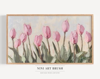 Pink Tulips Samsung Frame TV Art Spring Frame TV Art Floral Frame TV Art Easter Decor Spring Decor Vintage Farmhouse Decor Oil Painting