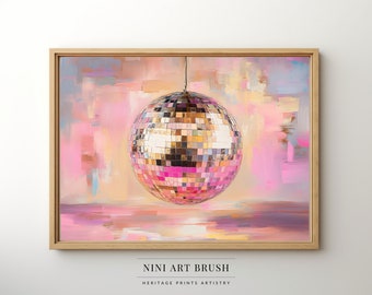 Disco Ball Print Mirrorball Wall Art Vintage Wall Art Bar Cart Art Printable Wall Art Disco Decor Mirrorball Poster Oil Painting Disco Print