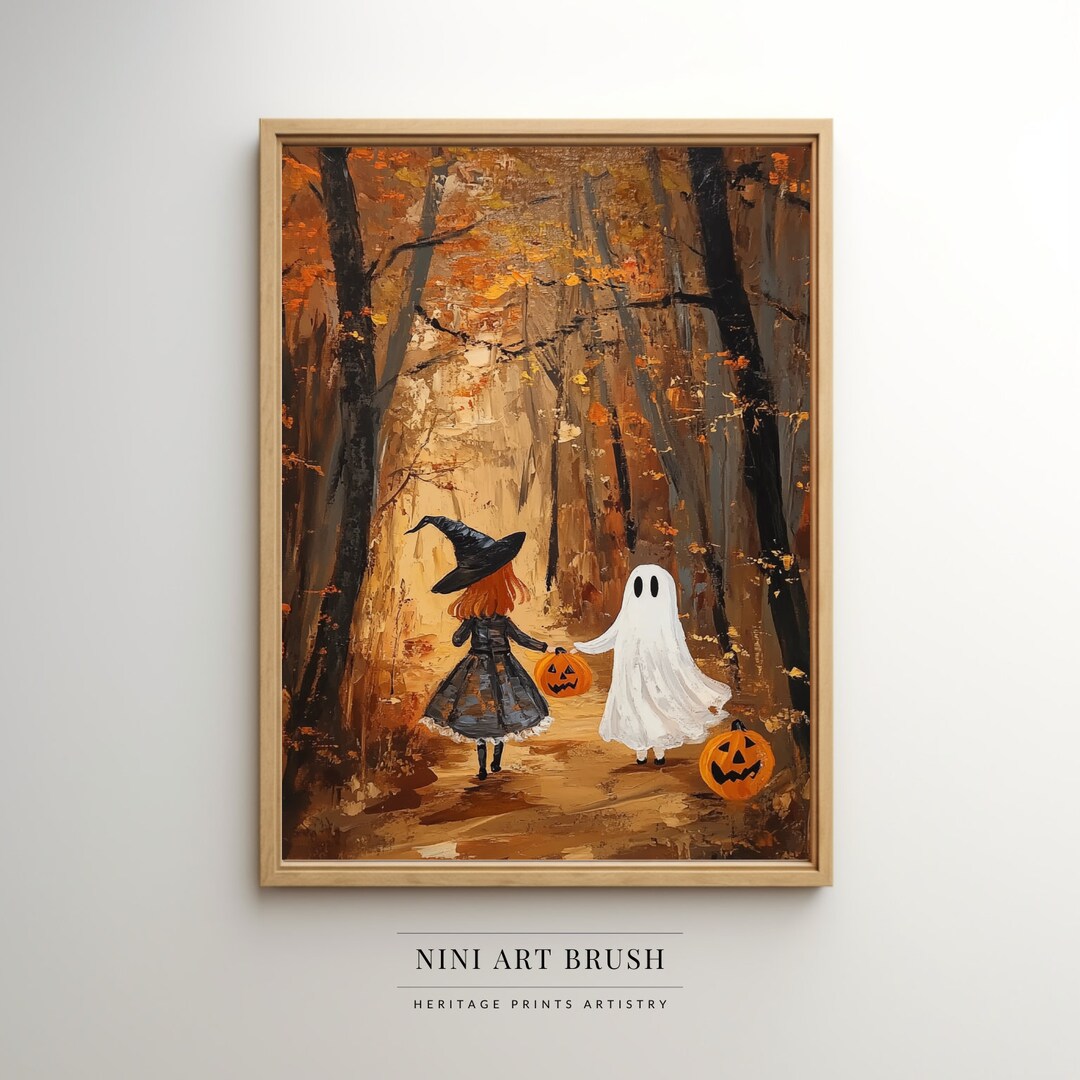 Vintage Cute Ghost Print Retro Halloween Wall Art Spooky Season ...