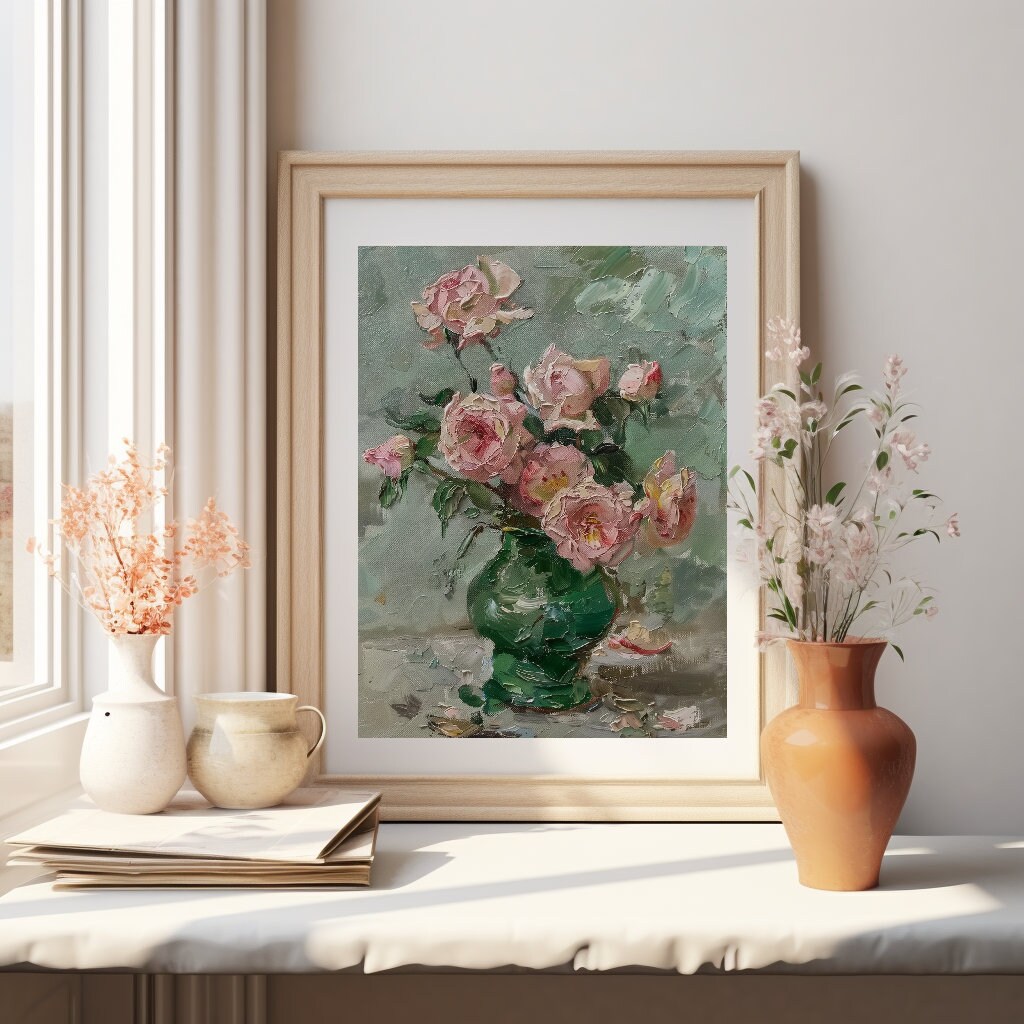 Vintage Floral Wall Art Still Life Print Spring Wall Art Rose Print ...