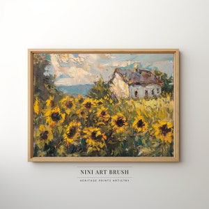 Sunflower Printable Wall Art Cottage Print Flower Field Digital Print Floral Wall Art Farm Oil Painting Vintage Farmhouse Decor Summer Decor