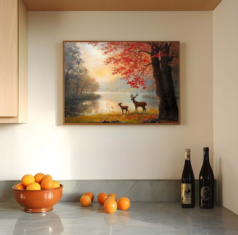 Fall Wall Art Vintage Autumn Wall Art Deer Painting Fall Decor ...