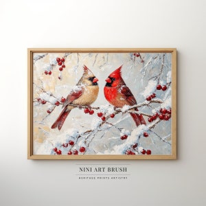 Weihnachtskardinal Malerei Vogel Malerei Winter Wand Kunst Winter Dekor Weihnachtswand Kunst Weihnachtsdeko Winter Wunderland Ölgemälde