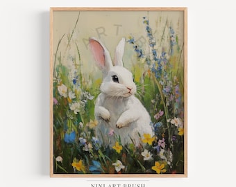 Easter Bunny Print Rabbit Print Spring Decor Easter Decor Cottagecore Decor Rabbit Painting Nursery Decor Farmhouse Decor Spring Wall Art
