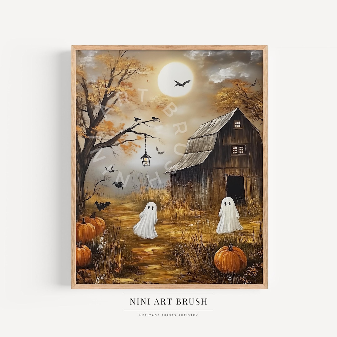 Vintage Cute Ghost Print Halloween Wall Art Spooky Season Printable ...