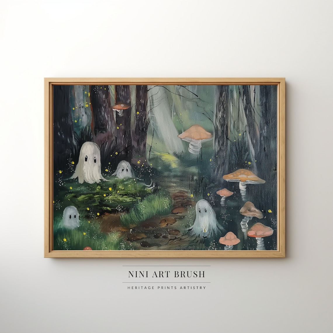 Vintage Cute Ghost Painting Whimsigoth Decor Halloween Wall Art Fall ...