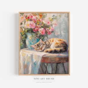 Floral Cat Art Print Vintage Cat Art Printable Wall Art Cottagecore Decor Coquette Room Decor Kitty Cat Painting Cat Lover Gift Oil Painting spring decor 
niniartbrush
nini art brush