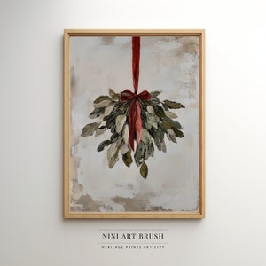 Mistletoe Printable Wall Art Winter Wall Art Winter Decor Vintage Christmas Wall Art Christmas Decor Tis The Season Oil Painting Holly Print