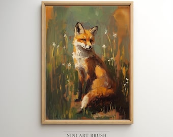 Fox Print Fall Wall Art Fox Painting Fall Decor Autumn Wall Art Vintage Nursery Decor Oil Painting Printable Wall Art Cottagecore Decor