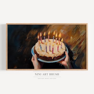 Happy Birthday Frame TV Art Birthday Cake Print Samsung Frame TV Art Vintage Cake Frame TV Art Birthday Decor Oil Painting Cake Painting