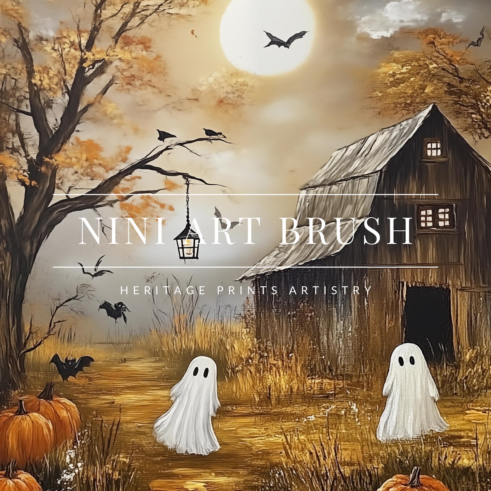 Vintage Cute Ghost Print Halloween Wall Art Spooky Season Printable ...