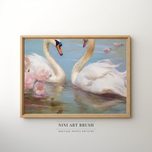 Swan Wall Art Printable Wall Art Swan Lake Oil Painting Love Painting Swan Painting Vintage Wall Art Coquette Room Decor Cottagecore Decor