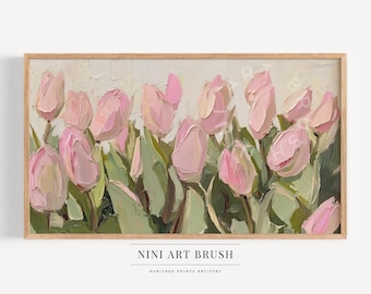 Pink Tulips Samsung Frame TV Art Spring Frame TV Art Floral 3D Acrylic Frame TV Art Spring Decor Textured Floral Art Impasto Painting