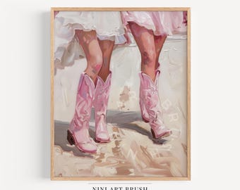Coastal Cowgirl Print Pink Cowgirl Boots Print Beachy Wall Art Dorm Room Essentials Girly Western Art Coastal Cowgirl Wall Art Summer Decor