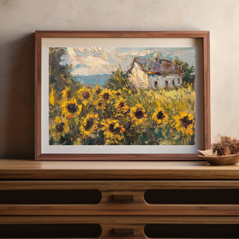 Sunflower Printable Wall Art Cottage Print Flower Field Digital Print ...