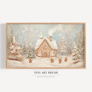 Impresión de casa de jengibre, marco para Samsung, arte para TV, marco navideño, arte para TV, marco de invierno, arte para TV, decoración navideña vintage, decoración de invierno, pintura al óleo