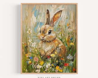 Easter Bunny Print Rabbit Print Spring Decor Easter Decor Cottagecore Decor Rabbit Painting Nursery Decor Farmhouse Decor Spring Wall Art