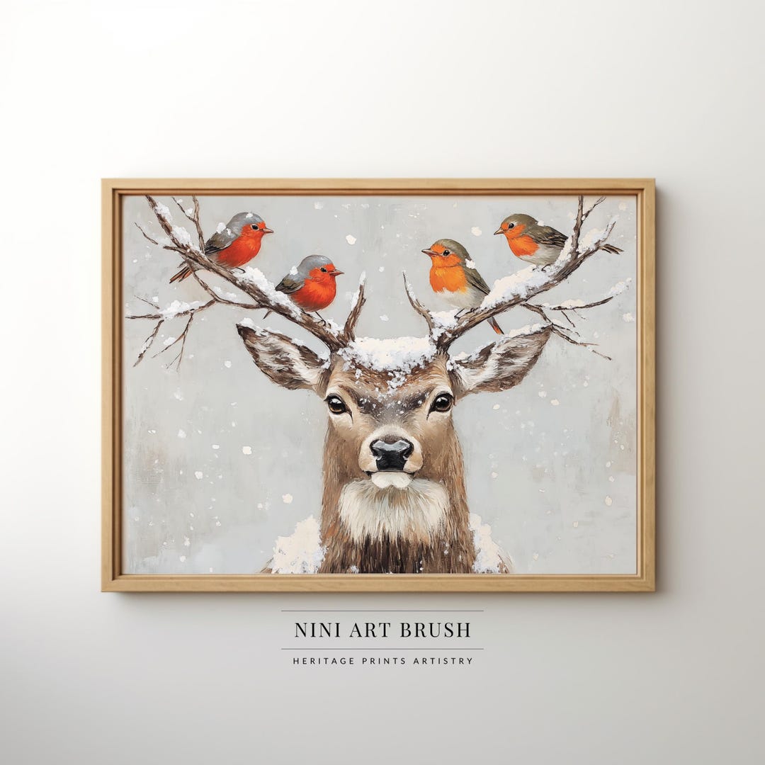 Winter Deer Print Deer Painting Winter Wall Art Winter Decor Christmas ...
