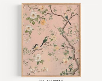Chinoiserie Wall Art Pink Chinoiserie Art Vintage Wall Art Princesscore Printable Wall Art Cottagecore Decor Spring Decor Chinoiserie Print