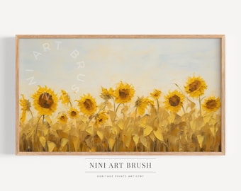 Sunflower Samsung Frame TV Art Abstract Summer Frame TV Art Vintage Summer Decor Textured Flower Field Impasto Painting 3D Acrylic TV Art