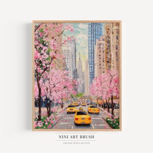 ニューヨーク市のプリント 春のウォールアート DC 桜のウォールアート 印刷可能なウォールアート 春の装飾 油絵 桜のプリント ニューヨークのプリント