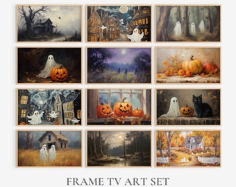 Halloween Frame TV Art Bundle Set Of 12 Vintage Halloween Samsung Frame TV Set Ghost Frame TV Art Halloween Decor Spooky Season Oil Painting