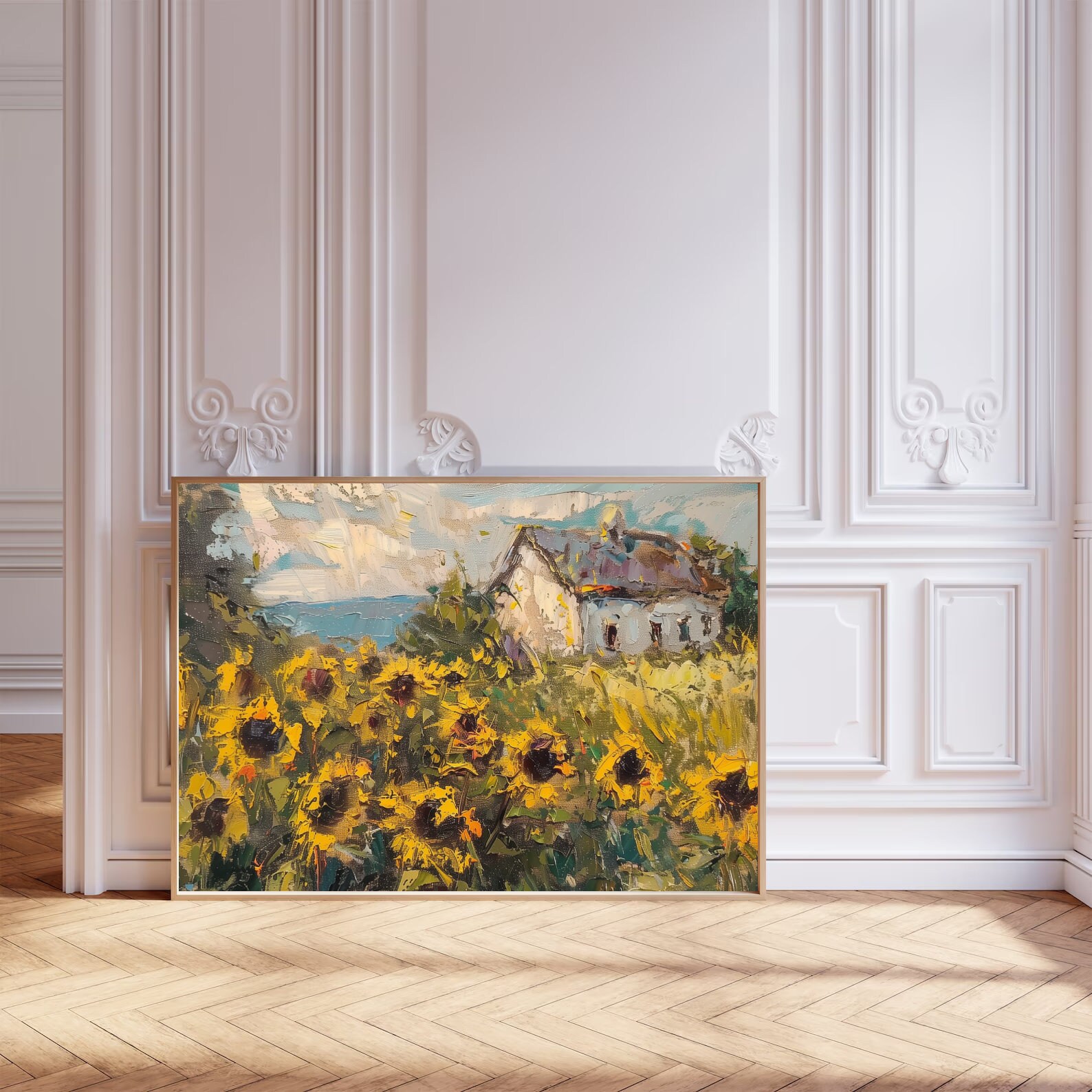 Sunflower Printable Wall Art Cottage Print Flower Field Digital Print ...