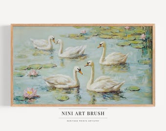 Swan Painting Samsung Frame TV Art Spring Frame TV Art Floral Frame TV Art Cottagecore Decor Spring Decor Coquette Room Decor Oil Painting