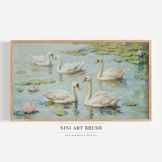 Swan Painting Samsung Frame TV Art Spring Frame TV Art Floral Frame TV Art Cottagecore Decor Spring Decor Coquette Room Decor Oil Painting