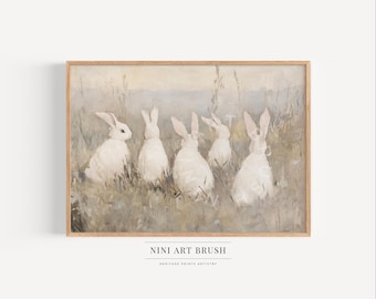 Impresión de conejo vintage, arte de pared de conejo de Pascua, decoración de Pascua, decoración cottagecore, pintura de conejo, decoración de guardería, decoración de primavera, decoración de granja