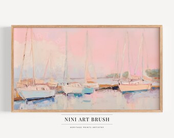 Nautical Frame TV Art Summer Frame TV Art Sailboat Print Samsung Frame TV Art Coastal Decor Summer Decor Oil Painting Vintage Boat Painting