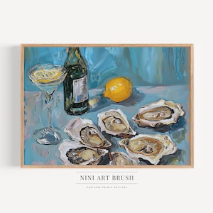 Oyster Print Oyster Painting Cocktail Print Wine Modern Still Life Food Wall Art Bar Cart Art Coastal Wall Art Beachy Wall Art Summer Decor