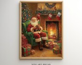 Santa Printable Wall Art Vintage Christmas Wall Art Christmas Decor Santa Wall Art Winter Wall Art Santa Claus Tis The Season Oil Painting