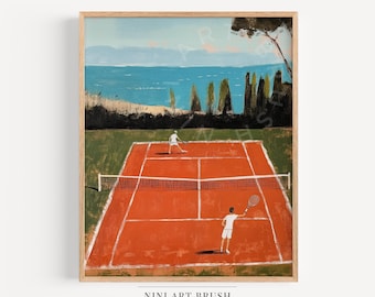 Tennis print vintage tennis muur kunst tennis poster tennisbaan print sportieve afdrukbare muur kunst tennis kunst print olieverfschilderij sport print