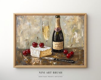 Cocktail Print Vintage Wine Poster Bar Cart Decor Bar Cart Art Old Money Aesthetic Printable Wall Art Champagne Problems Oil Painting Cherry