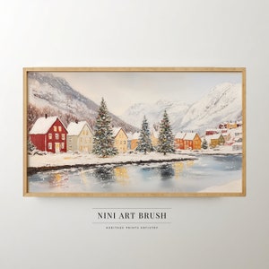 Noruega Aldeia de Natal Samsung Moldura TV Arte Inverno Moldura TV Arte Natal Moldura TV Arte Inverno Decoração Pintura a Óleo Decoração Vintage Natal