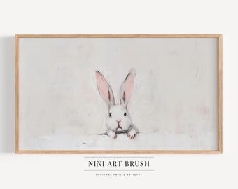 Vintage Bunny Frame TV Art Rabbit Painting Samsung Frame TV Art Easter Frame TV Art Easter Decor Nursery Decor Cottagecore Oil Painting