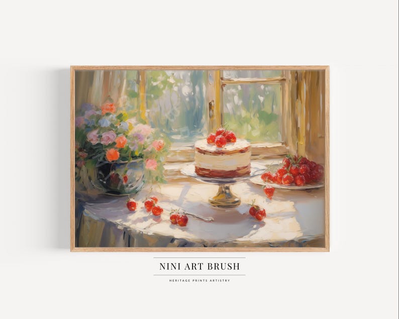 Strawberry Cake Art Strawberry Shortcake Vintage Kitchen Art Coquette Room Decor Printable Wall Art Oil Painting Summer Decor Strawberry decor niniartbrush
nini art brush
summer wall art