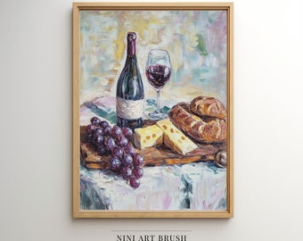 Cocktail Print Vintage Wine Poster Bar Cart Decor Bar Cart Art Printable Wall Art Champagne Problems Oil Painting Still Life Print Grapes