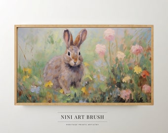 Spring Frame TV Art Easter Frame TV Art Easter Bunny Samsung Frame TV Art Rabbit Painting Cottagecore Decor Spring Decor Floral Easter Decor