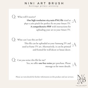 What will you receive? What can you use Smart Frame TV Art for? Can your art be resized?
