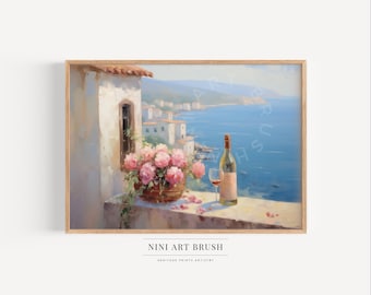 Santorini Print Wine Painting Summer Wall Art Beachy Wall Art Cocktail Print Greek Wall Art Coastal Wall Art Ocean Wall Art Summer Decor
