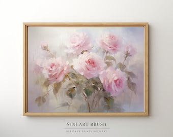 Coquette Room Decor Pink Floral Wall Art Coquette Digital Print Cottagecore Decor Vintage Pink Roses Painting Floral Print Spring Wall Art