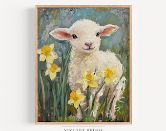 Sheep Printable Wall Art Spring Wall Art Easter Wall Art Easter Decor Spring Decor Cottagecore Decor Sheep Painting Nursery Decor Farmhouse
