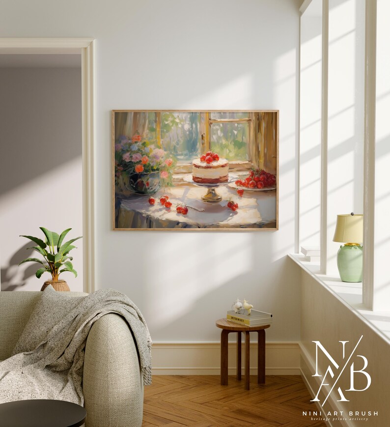 Strawberry Cake Art Strawberry Shortcake Vintage Kitchen Art Coquette Room Decor Printable Wall Art Oil Painting Summer Decor Strawberry decor niniartbrush
nini art brush
summer wall art